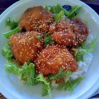 わさび菜＆チキンカツ丼